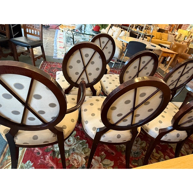 Design Plus Gallery presents a Set of Eight Dining Room Chairs by Barbara Barry for Baker Furniture. The chairs have a...