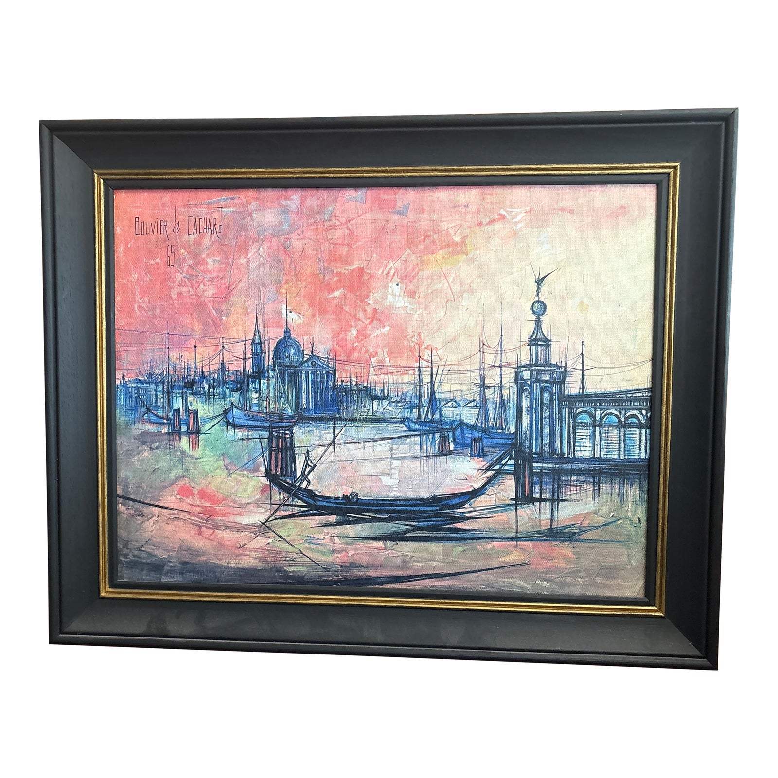 Bouvier De Cachard Framed Painting of Venice Circa 1965 | Chairish