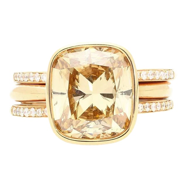 Gia Certified 5.02 Carat Cushion Cut Brown Yellow Diamond Ring in 18k Rose Size 6 For Sale