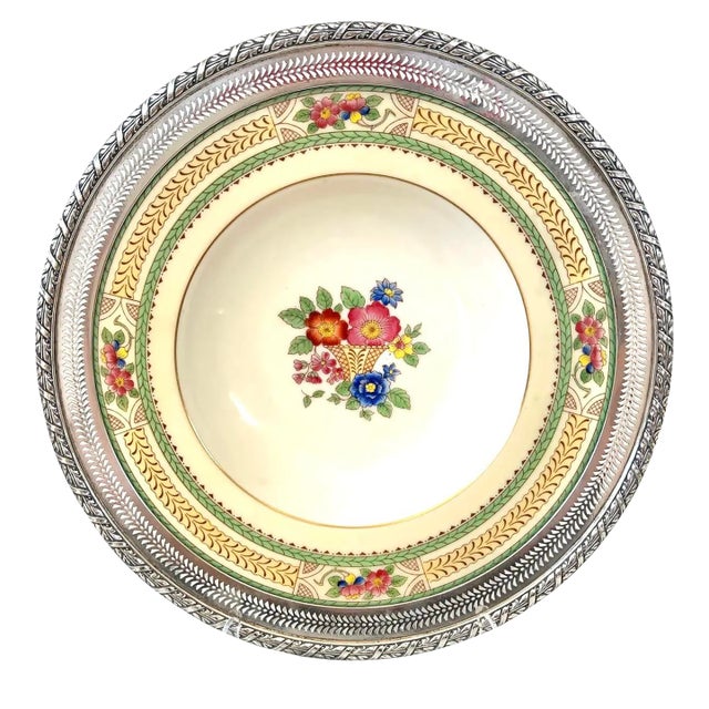 Vintage Lenox Floralia Pattern Soup Bowl With Sterling Silver Accent For Sale