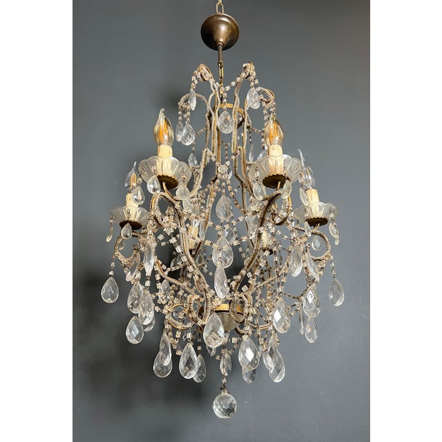 1970s Italian pearl and crystal chandelier For Sale - Image 11 of 12