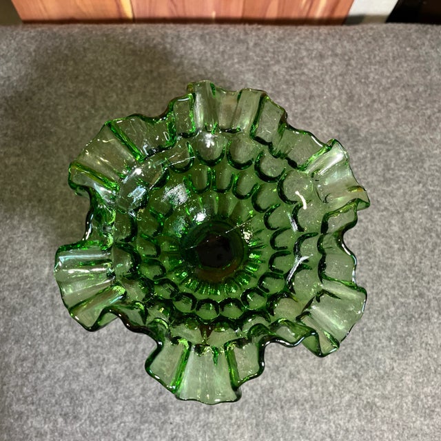 American Mid 20th Century Thumbprint Colonial Green Round Compote by Fenton For Sale - Image 3 of 8