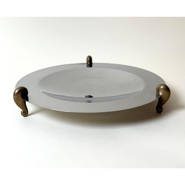 Gold Large Art Glass Centerpiece Bowl with Brass Stand, 2000 For Sale - Image 8 of 18