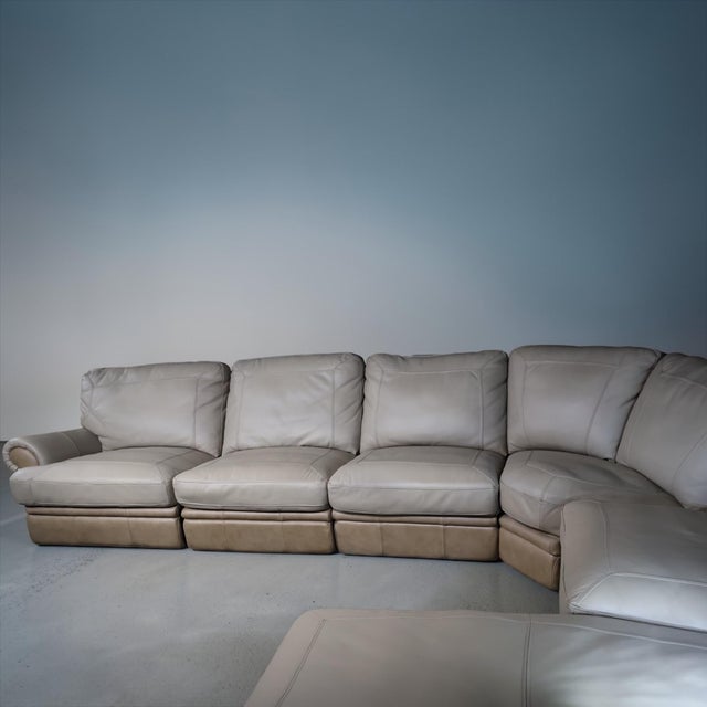 Animal Skin Large Curved Modular Leather Sectional With Chaise – 6 Piece Contemporary Lounge Sofa For Sale - Image 7 of 10