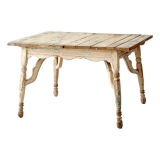 Antique American Country Painted Wood Low Table With Plank Top For Sale