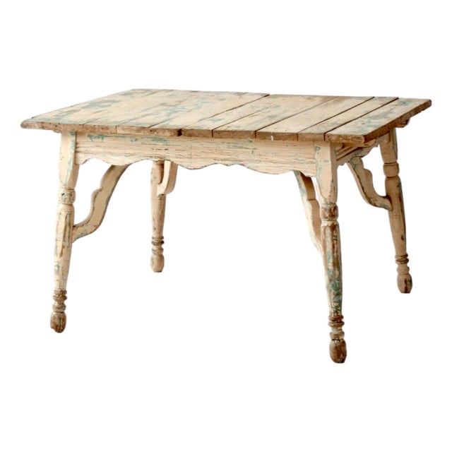 Antique American Country Painted Wood Low Table With Plank Top For Sale