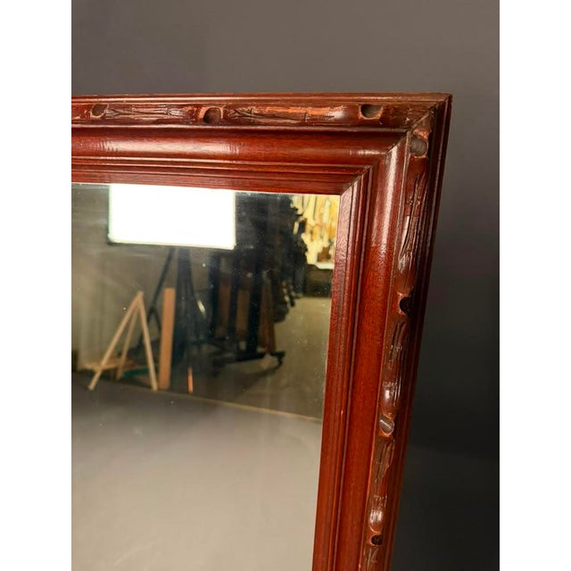 Mid-20th Century Mahogany-Toned Wall Mirror With Faux Bois Trim, Circa 1950 For Sale - Image 4 of 10