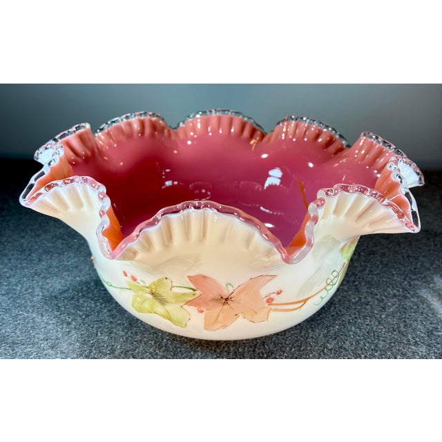 Early 20th Century Hand Painted Art Glass Brides Bowl For Sale - Image 4 of 9