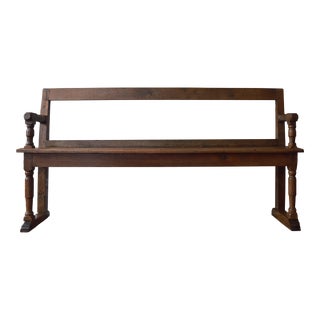 Antique English Oak Pegged Bench With Turned Legs For Sale