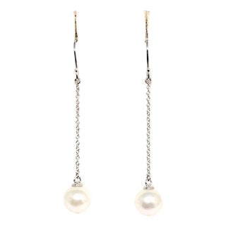 Akoya Pearl Drop Earrings14 Karat Gold Women Certified For Sale
