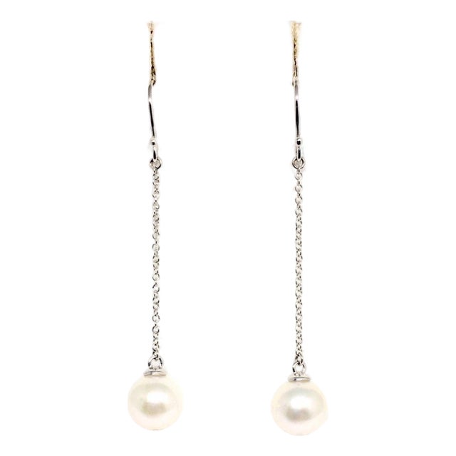 Akoya Pearl Drop Earrings14 Karat Gold Women Certified For Sale