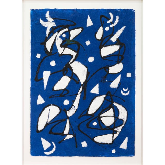 Blue Barbara Coburn - Untitled (Blue Abstract Triptych) Mixed-Media on Paper Framed For Sale - Image 8 of 9