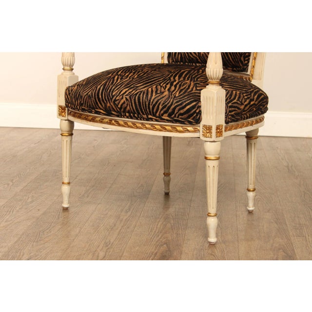 White Italian Louis XVI Style Carved & Painted Fauteuil Armchair For Sale - Image 8 of 12