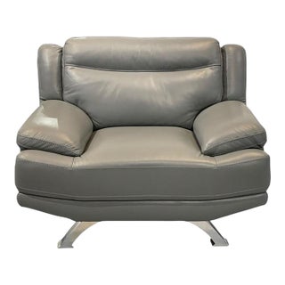 Mid 20th Century Sofia Vergara Modern Gray Leather Loveseat 45" For Sale