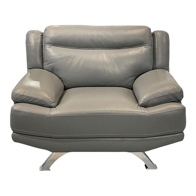 Mid 20th Century Sofia Vergara Modern Gray Leather Loveseat 45" For Sale