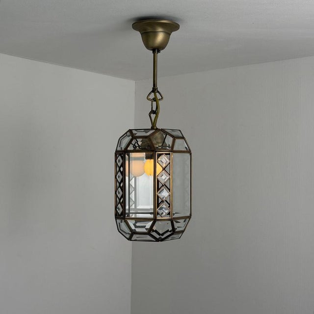 An elegant small-scale Italian lantern chandelier dating from the late 1970s, conceived in the refined Art Deco Revival...