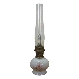 1970's Aladdin #23 Milk Glass Floral Kerosene Hurricane Oil Lamp Lantern 21" For Sale