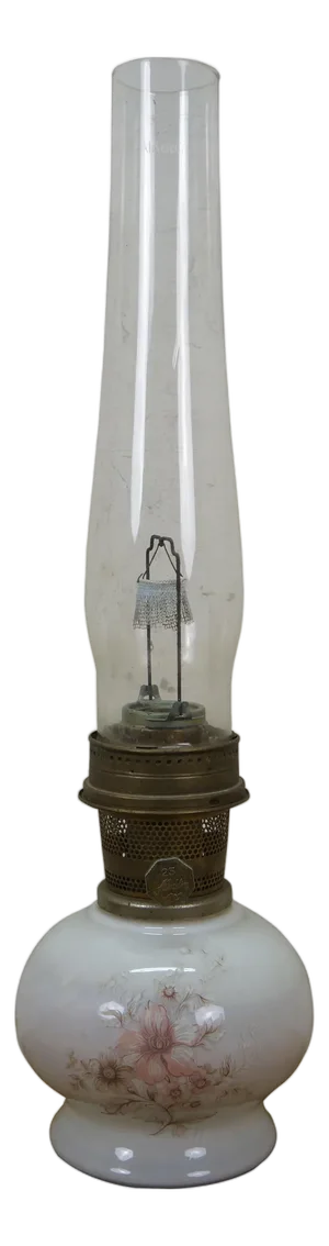 1970's Aladdin #23 Milk Glass Floral Kerosene Hurricane Oil Lamp Lantern 21"
