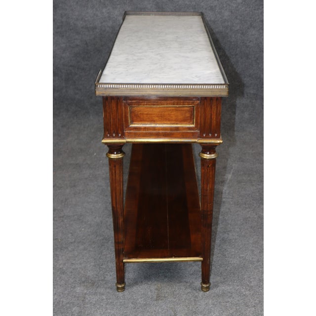 20th C. French Louis XVI Style Brass Mounted Marble Top Sofa Console Table For Sale In Philadelphia - Image 6 of 15