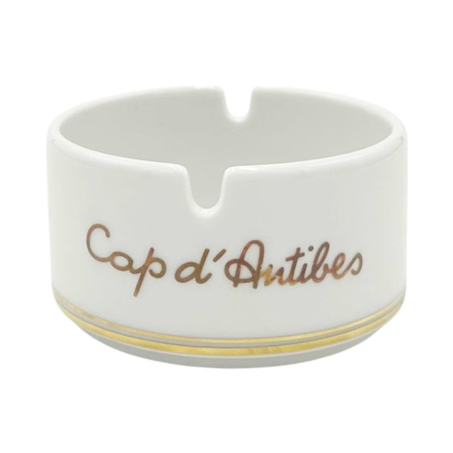 Vintage Eden Roc Cap d'Antibes Porcelain Ashtray Gold White France For Sale - Image 10 of 10
