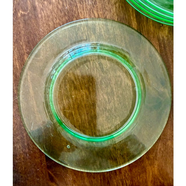 Art Deco Fostoria Pioneer Vaseline Glass Salad Plates For Sale - Image 3 of 8