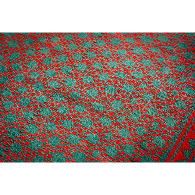1950s 1950s Small Solid Green Modern Geometric Vintage Cotton Textile Ziloo Rug For Sale - Image 5 of 6