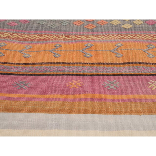 Textile 1970s Vintage Handmade Wool Cotton White Orange Area Rug For Sale - Image 7 of 11