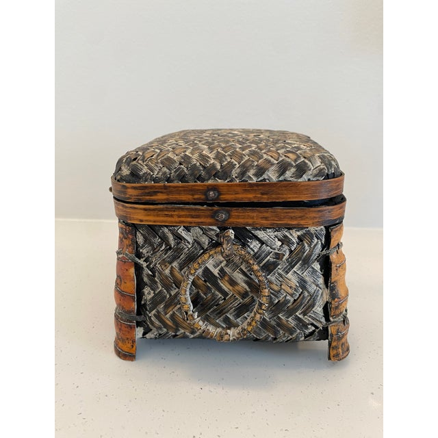 Wood Vintage Woven Rattan Lidded Box For Sale - Image 7 of 7
