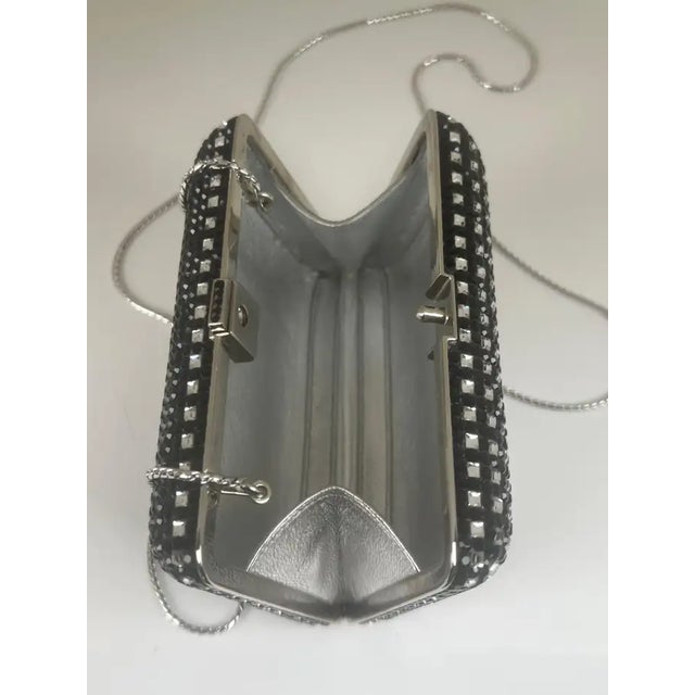 Judith Leiber Black Swarovski Crystal Minaudière Evening Clutch For Sale - Image 9 of 12