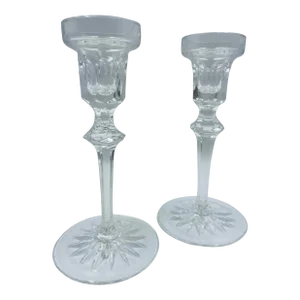 1980s Pair of Signed Rogaska Crystal “Richmond” Candlesticks