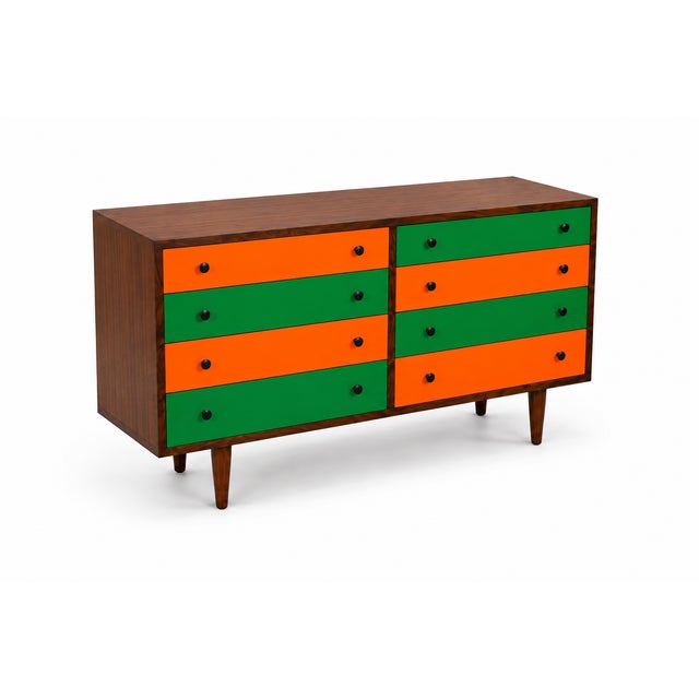 Mid century modern style walnut/multi colored dresser in Manner og Glenn of California. Well made. Walnut with green...