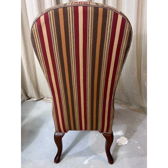 High Back Queen Anne/Chippendale Style with carved Cabriole legs, Ball and Claw feet. Beautiful paisley and stripes in...