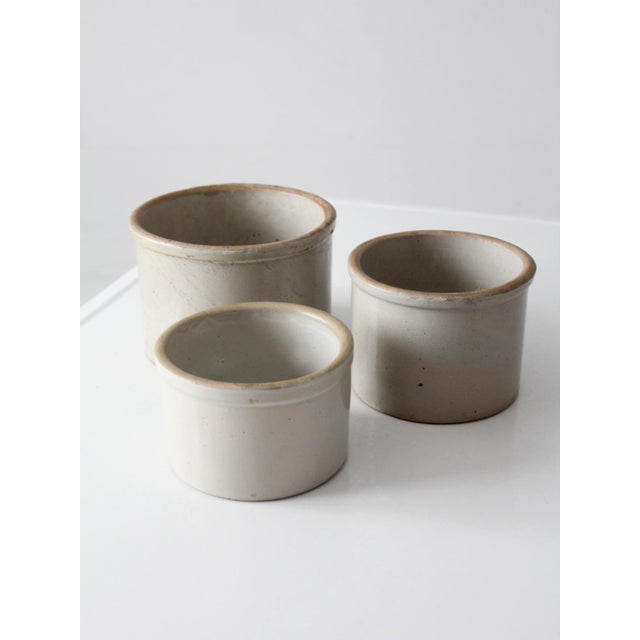 Farmhouse Vintage Stoneware Crocks Set of 3 For Sale - Image 3 of 13