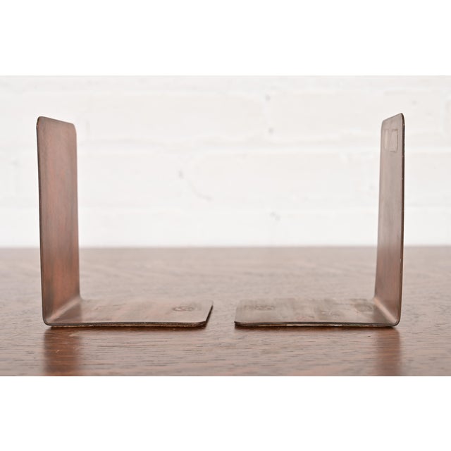 Silver Crest Arts & Crafts Sterling Silver on Bronze Bookends, Pair For Sale - Image 9 of 14