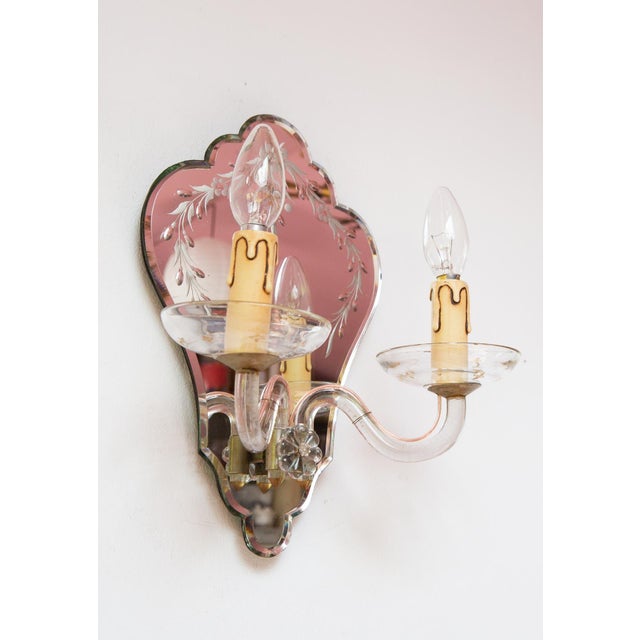 Large Venetian-Style Mirror and Glass Wall Sconce, 1950s For Sale - Image 9 of 12