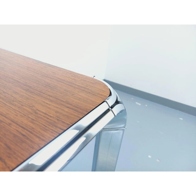 Pierre Paulin Vintage Square Dining Table in Rosewood and Chrome Metal by Pierre Paulin, 1960s For Sale - Image 4 of 18