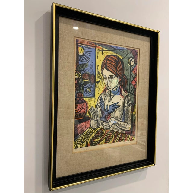 American 1960s Irving Amen Signed Wood Cut Print Titled “Blue Bird” No. 68/200 For Sale - Image 3 of 12