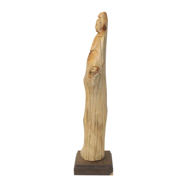 Chinese Cypress Wood Carved Bodhisattva Kwan Yin Tara Statue For Sale - Image 4 of 5