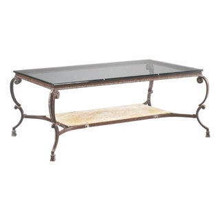 19c Style Bronze & Italian Marble Glass Top Cocktail Table For Sale