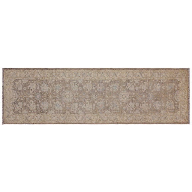 Boho Chic Ziegler 1990's Brown/Ivory Wool Runner Rug- 2'9'' X 9'10'' For Sale - Image 9 of 10