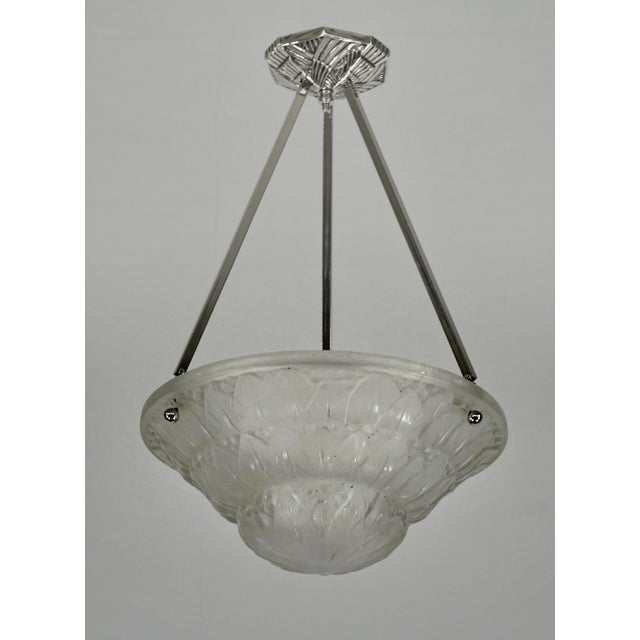1930s French Art Deco Hettier Vincent & Baccarat Pendant Light 1930s For Sale - Image 5 of 11
