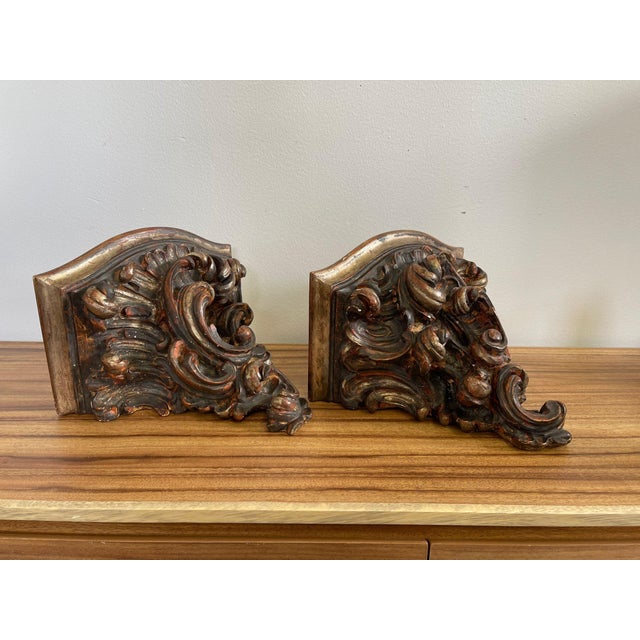 Mid-Century Modern Vintage Pair of Hand Carved Wooden Wall Self or Corbel For Sale - Image 3 of 8