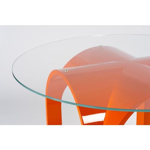White Lacquer Wood Dining Table with Round Clear Glass Top by Antonio De Marco For Sale - Image 8 of 18