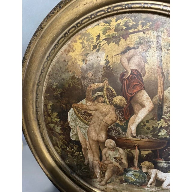 Pair of Late 19th Century Antique Advertising Metal Tin Wall Plaques Celebration of Fall & Bacchus For Sale - Image 12 of 12
