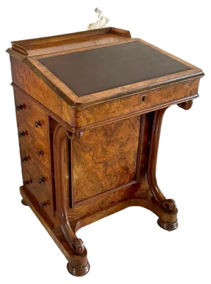 Antique 19th-Century Victorian Burr Walnut Davenport Desk