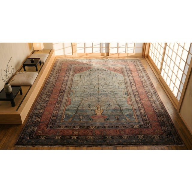 Sky Blue Beautiful Sky Blue and Blue Color With Unique Foliate Pattern Antique Tahran Rug For Sale - Image 8 of 10