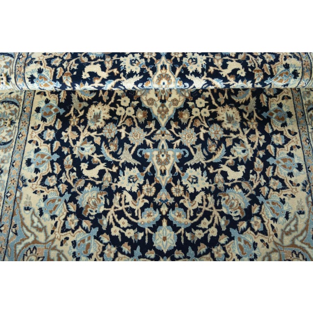 Hand-Knotted Nain 9la Oriental Rug 195 X 120 Cm Fine Wool & Silk, Medallion, Blue-Beige For Sale - Image 10 of 13