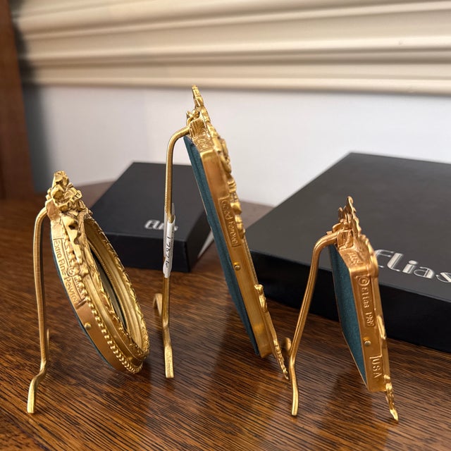 Set of 3 Vintage Elias 18k Gold Electroplate Mini Frames W/ Boxes & Provenance For Sale - Image 4 of 5
