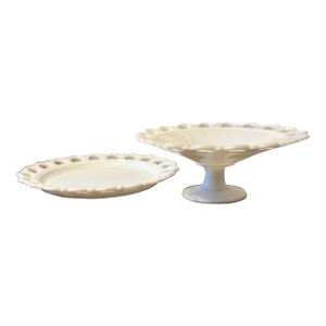 Anchor Hocking Milk Glass Lace Edge Serving Set