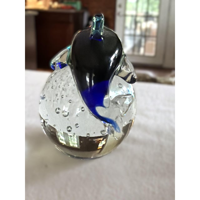Transparent Classic Artisan Heavy Bubble Glass Dolphin Paperweight For Sale - Image 8 of 11